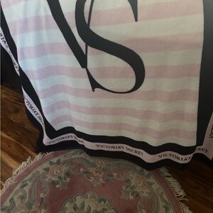 Victoria's Secret Pink and Black Striped Throw Blanket